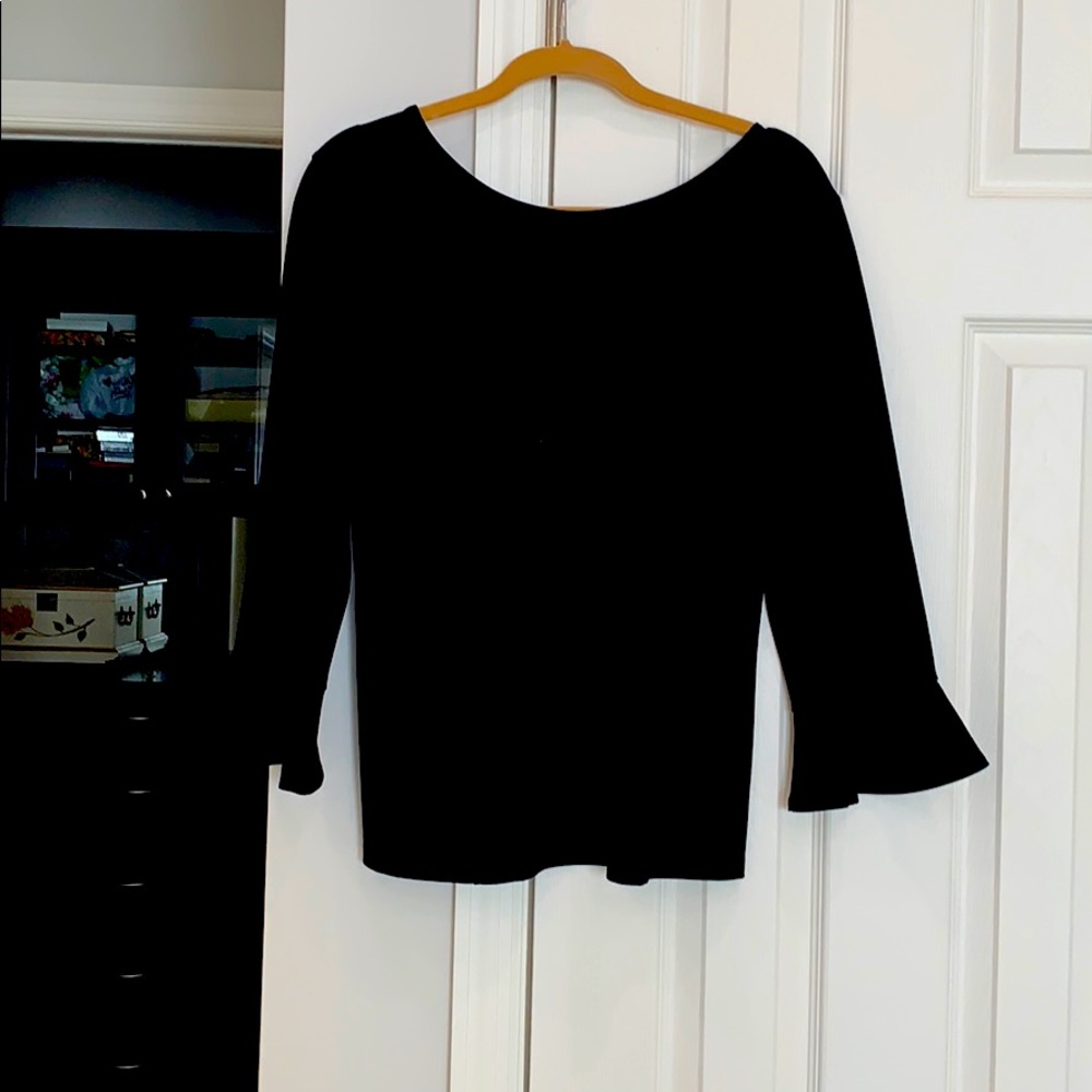 Rayon nylon and spandex black top with 3/4 sleeves